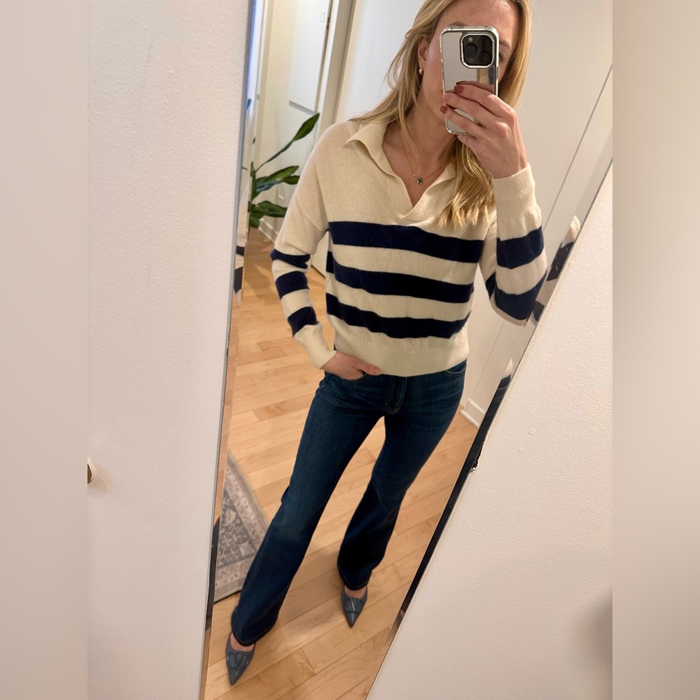 Saks Fifth Avenue 100% Cashmere Striped Polo Sweater